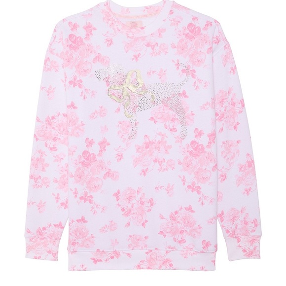 NWT 🌸PINK x LoveShackFancy🌸 Pink & White Oversized Signature Sweatshirt Size S - Picture 2 of 15
